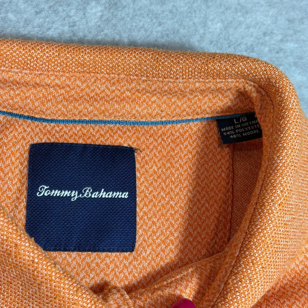 Tommy Bahama Polo Shirt Mens Size Large Orange Short Sleeve Knit Modal Blend - Picture 3 of 9